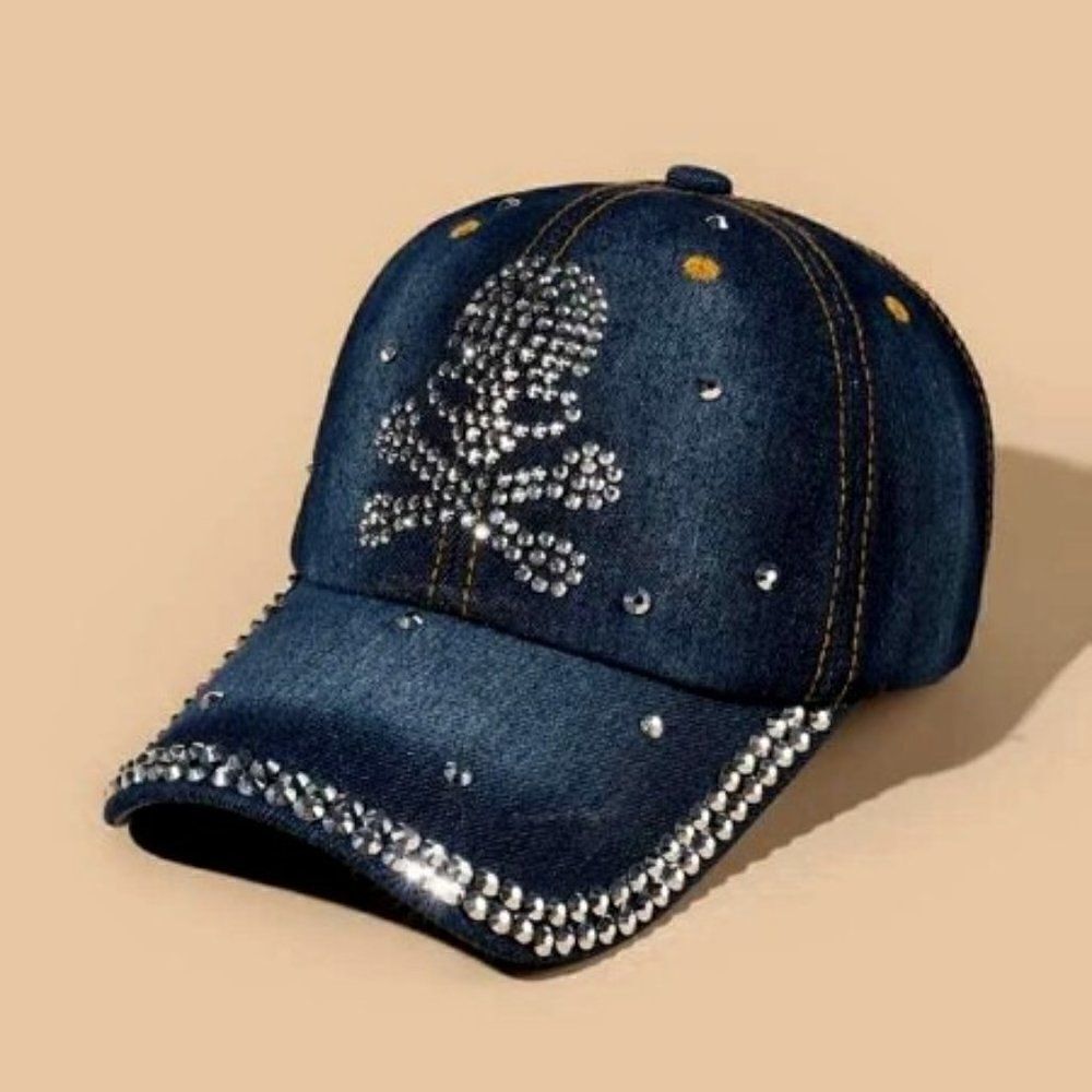 Skull and Cross Bones Rhinestone Bling Baseball Cap